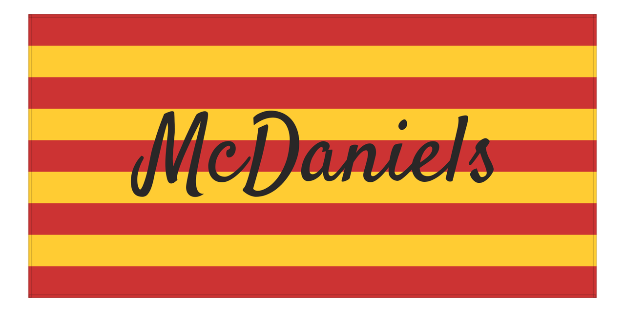 Personalized Striped Beach Towel - Red and Yellow - Front View