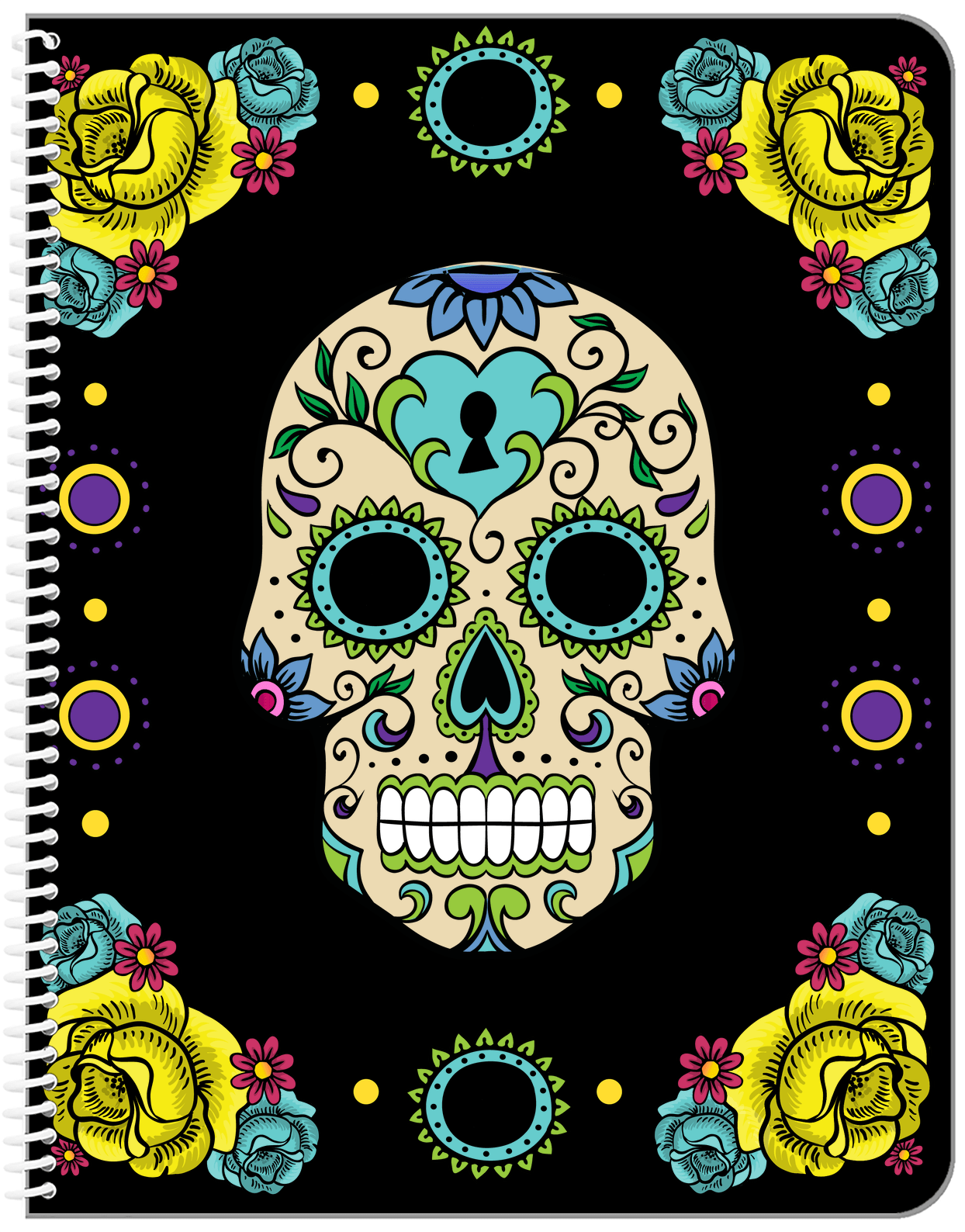 Sugar Skulls Notebook - Black Background - Front View