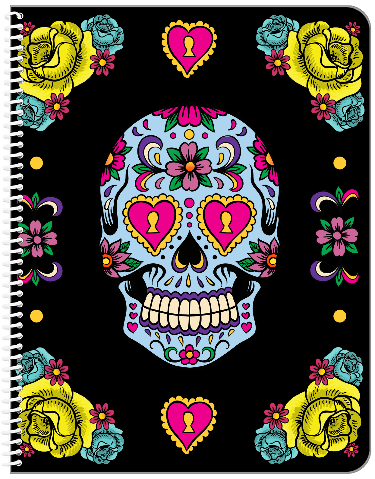 Sugar Skulls Notebook - Black Background - Front View