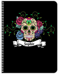 Thumbnail for Personalized Sugar Skulls Notebook - Black Background - Front View
