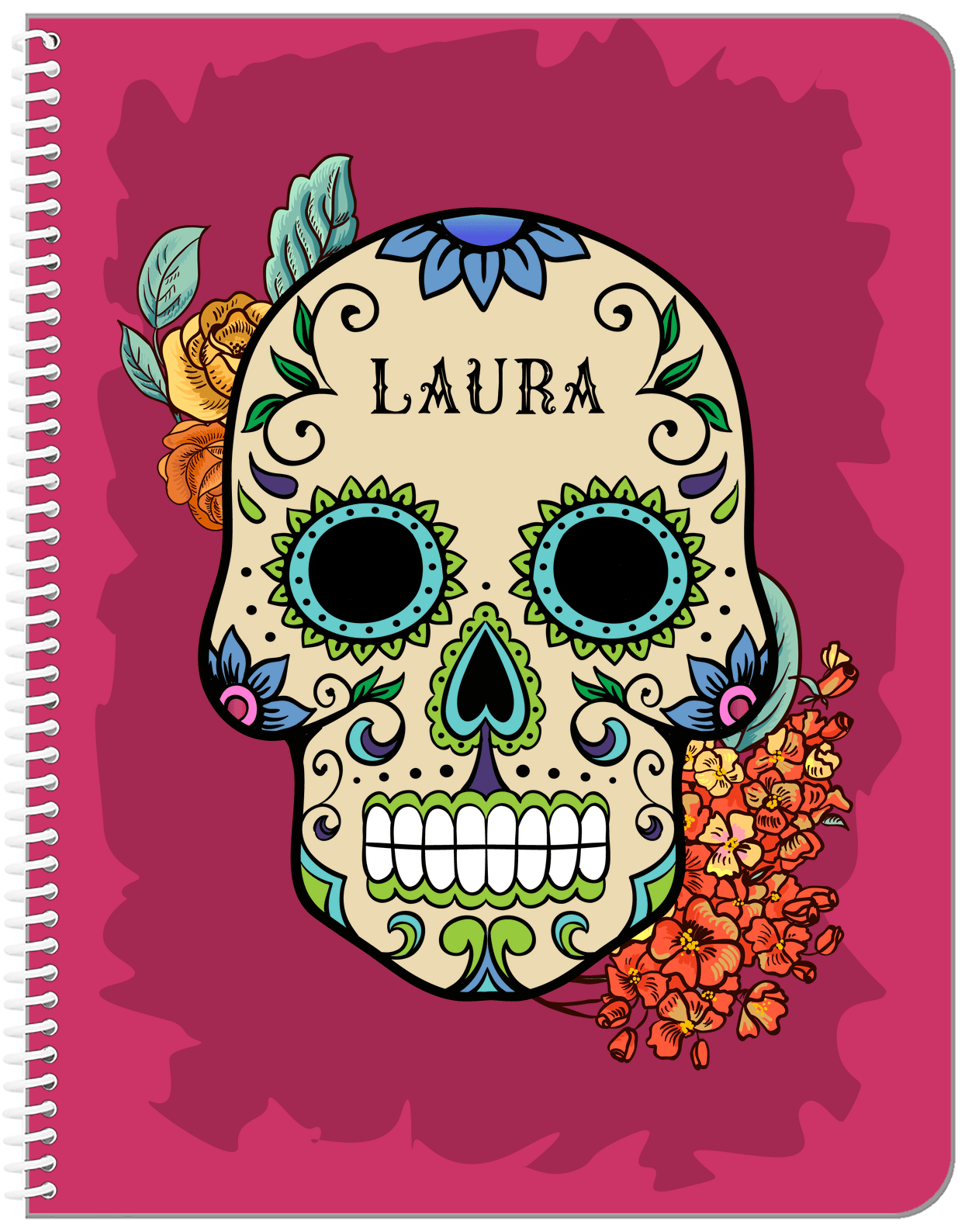Personalized Sugar Skulls Notebook - Pink Background - Front View