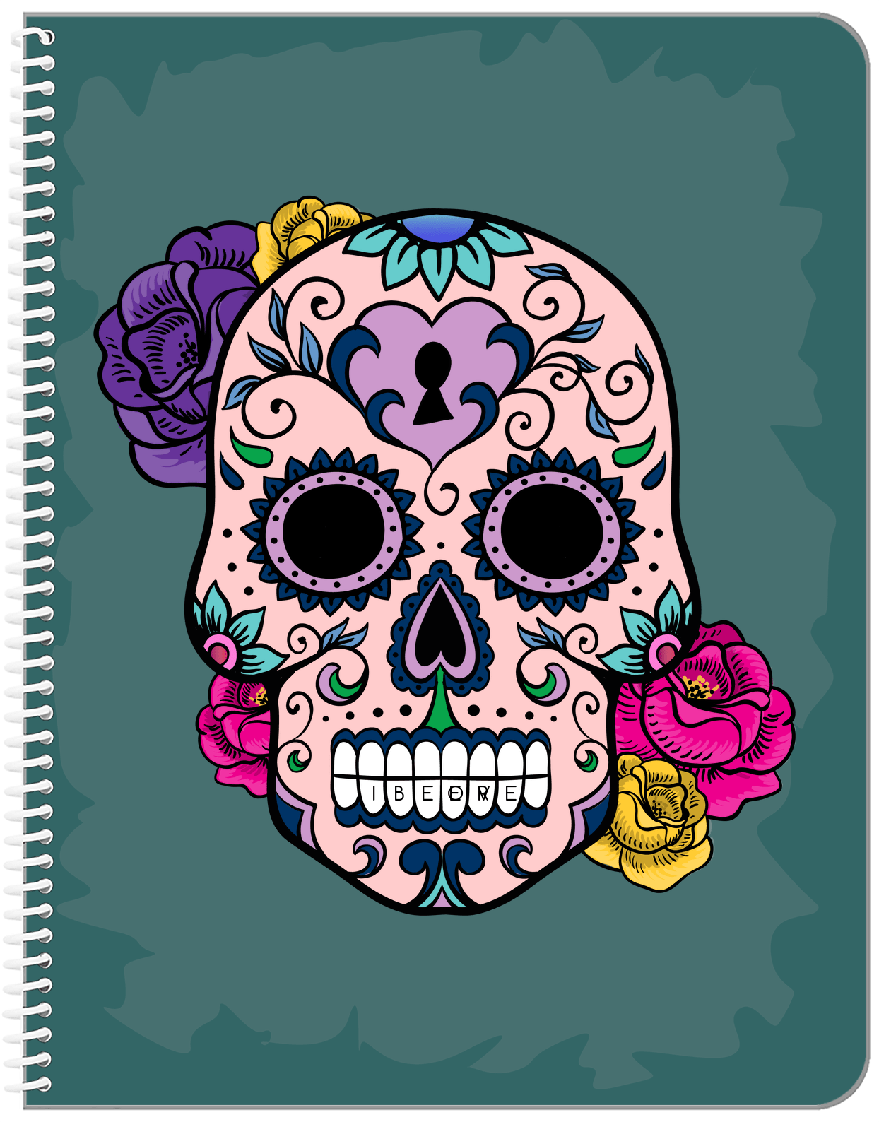 Personalized Sugar Skulls Notebook - Teal Background - Front View