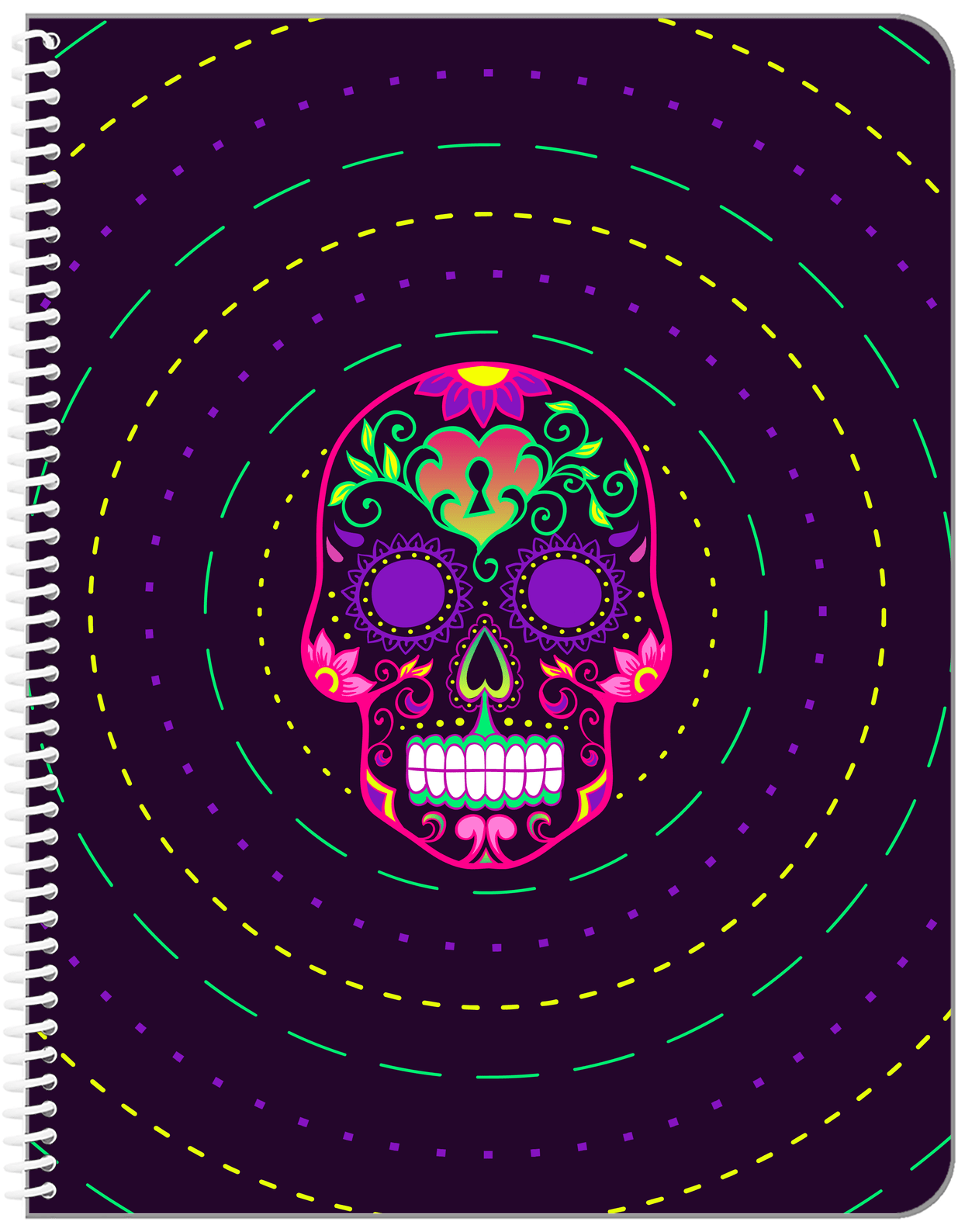 Sugar Skulls Notebook - Purple Background - Front View