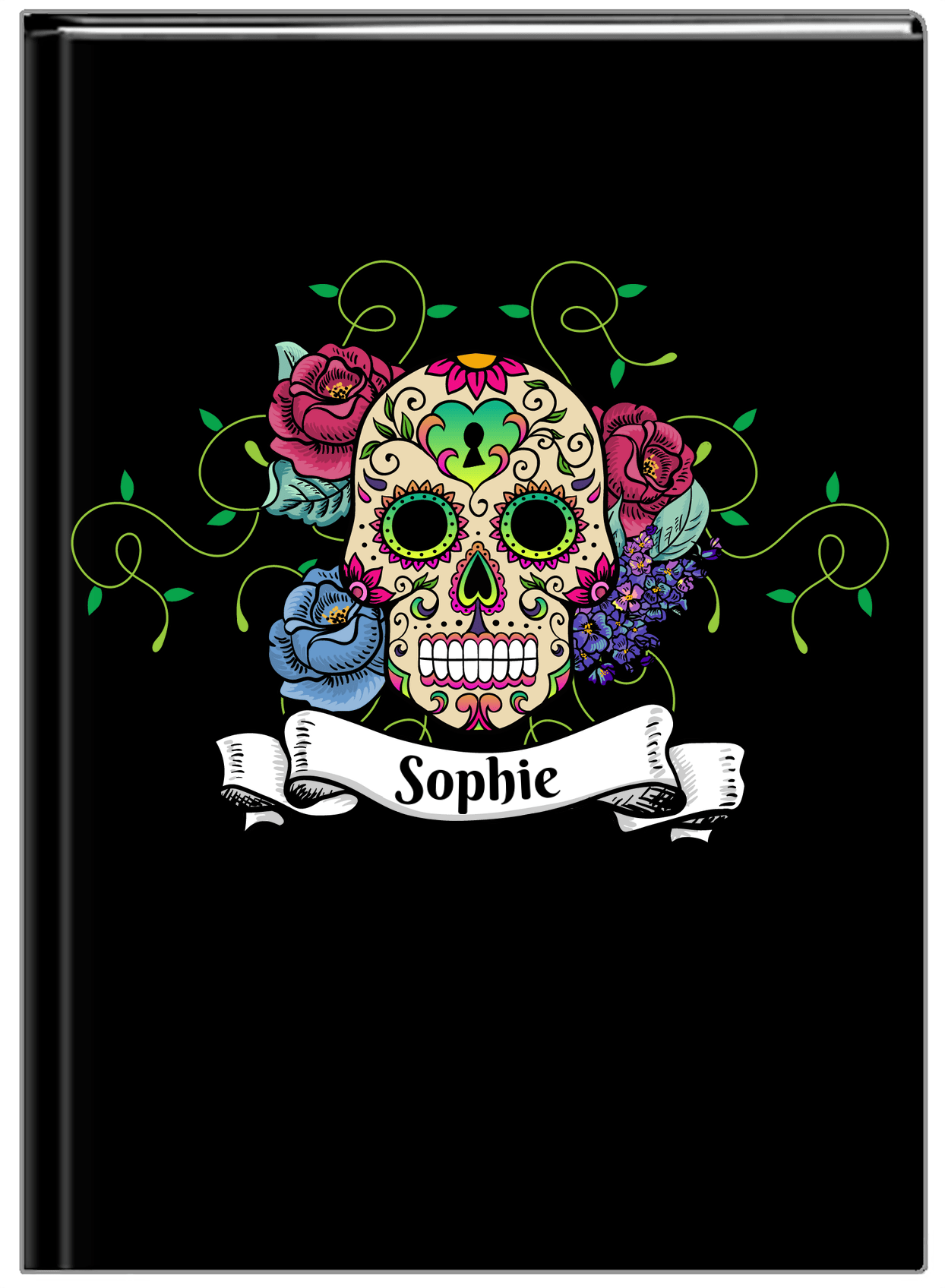 Personalized Sugar Skulls Journal - Black Background - Front View