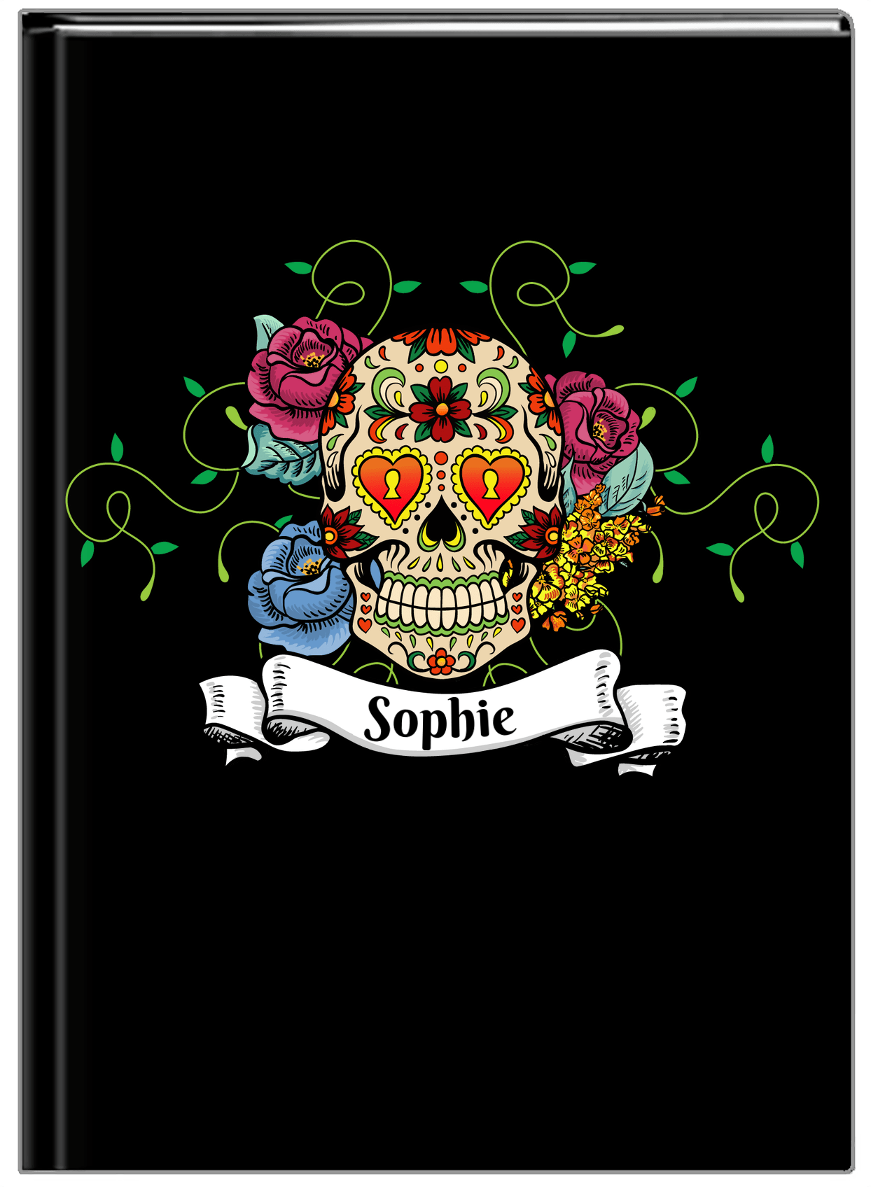 Personalized Sugar Skulls Journal - Black Background - Front View