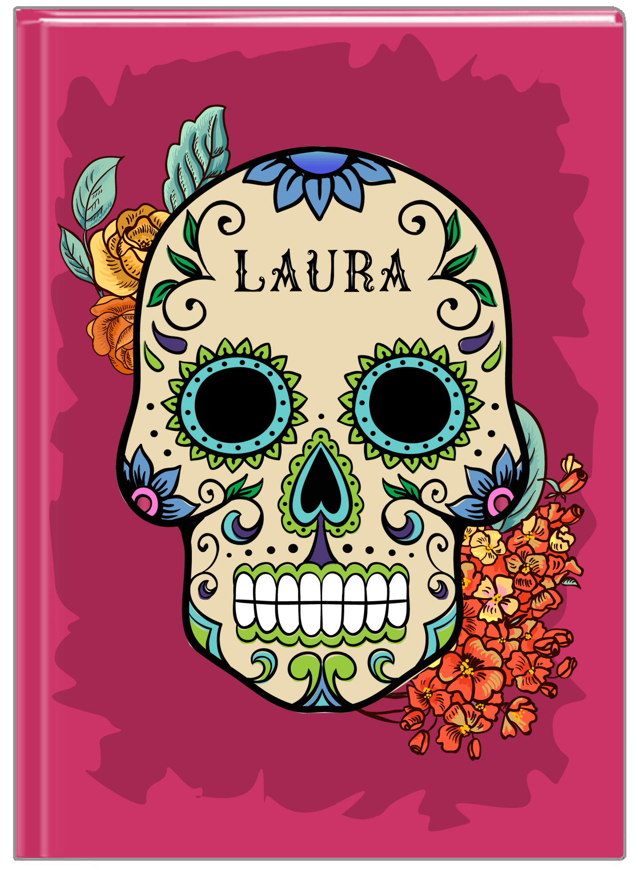 Personalized Sugar Skulls Journal - Pink Background - Front View