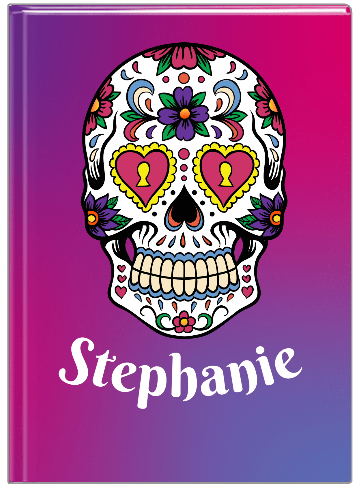 Personalized Sugar Skulls Journal - Pink Background - Front View