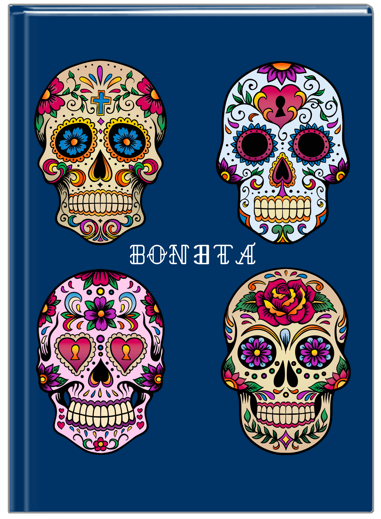 Personalized Sugar Skulls Journal - Blue Background - Front View