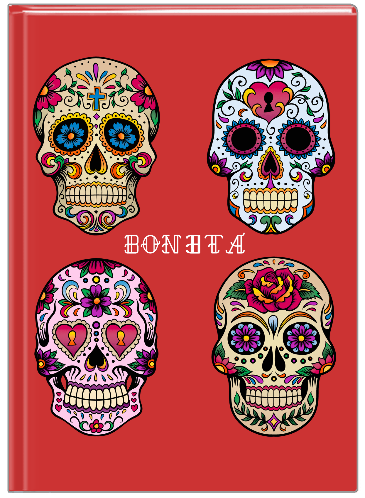 Personalized Sugar Skulls Journal - Red Background - Front View
