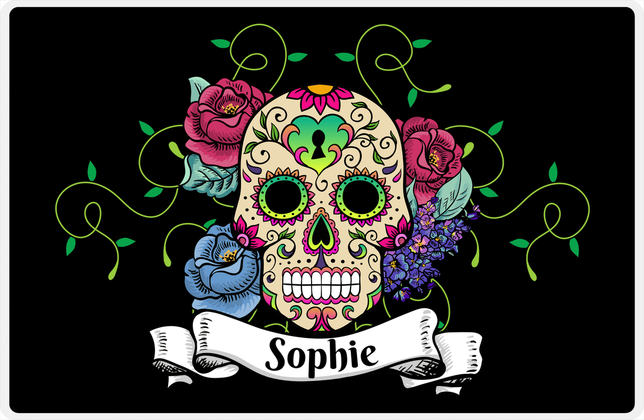 Personalized Sugar Skulls Placemat - Black Background -  View