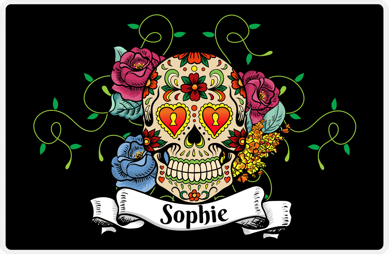 Personalized Sugar Skulls Placemat - Black Background -  View