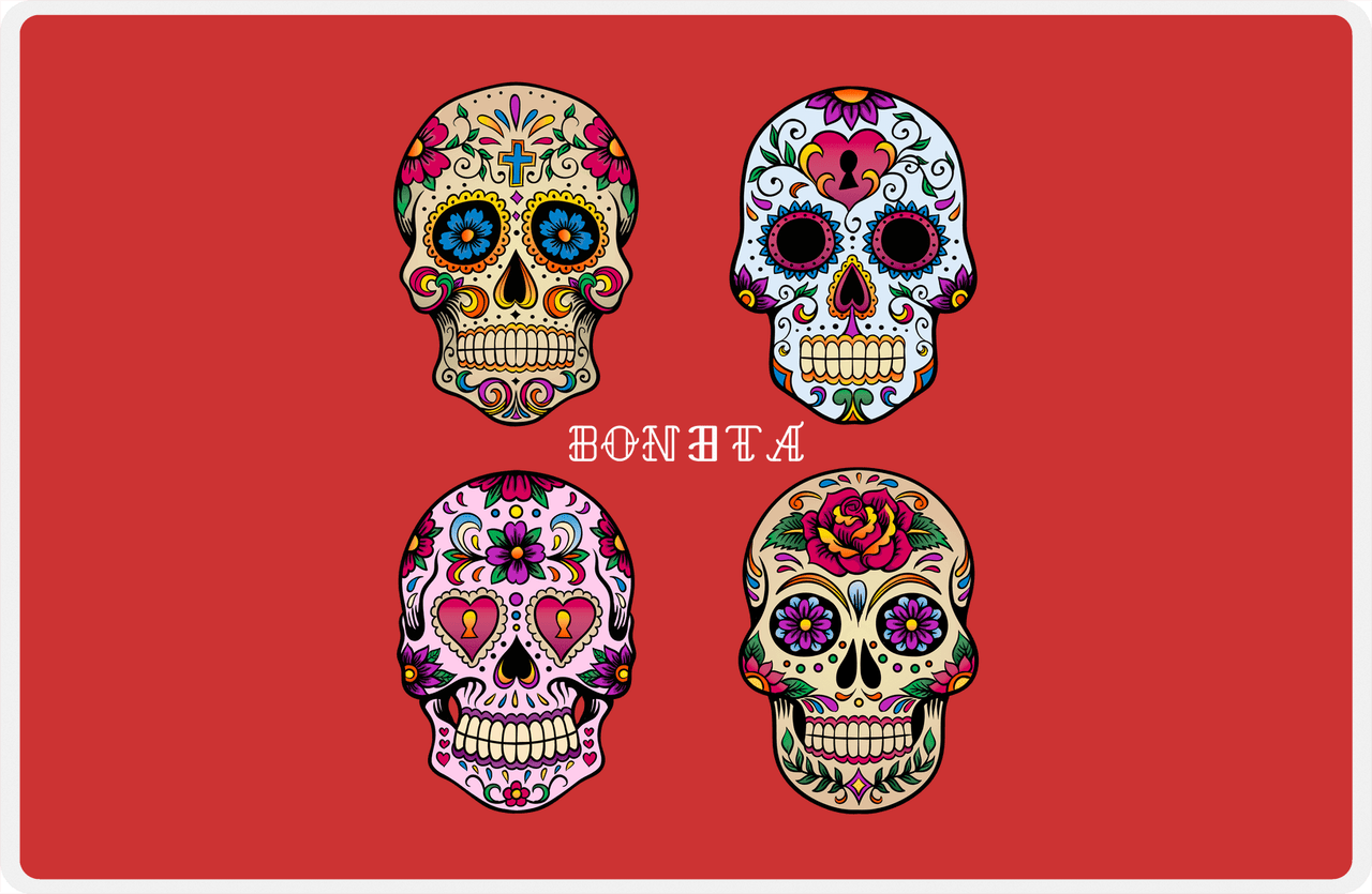 Personalized Sugar Skulls Placemat - Red Background -  View