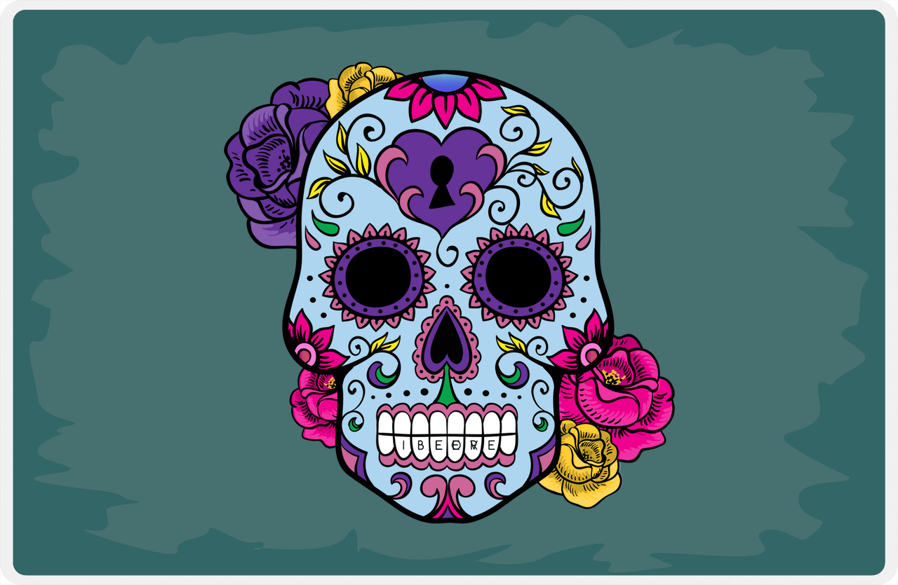 Personalized Sugar Skulls Placemat - Teal Background -  View