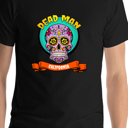 Personalized Sugar Skull T-Shirt - Black - Dead Man - Shirt Close-Up View