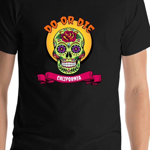 Personalized Sugar Skull T-Shirt - Black - Do or Die - Shirt Close-Up View
