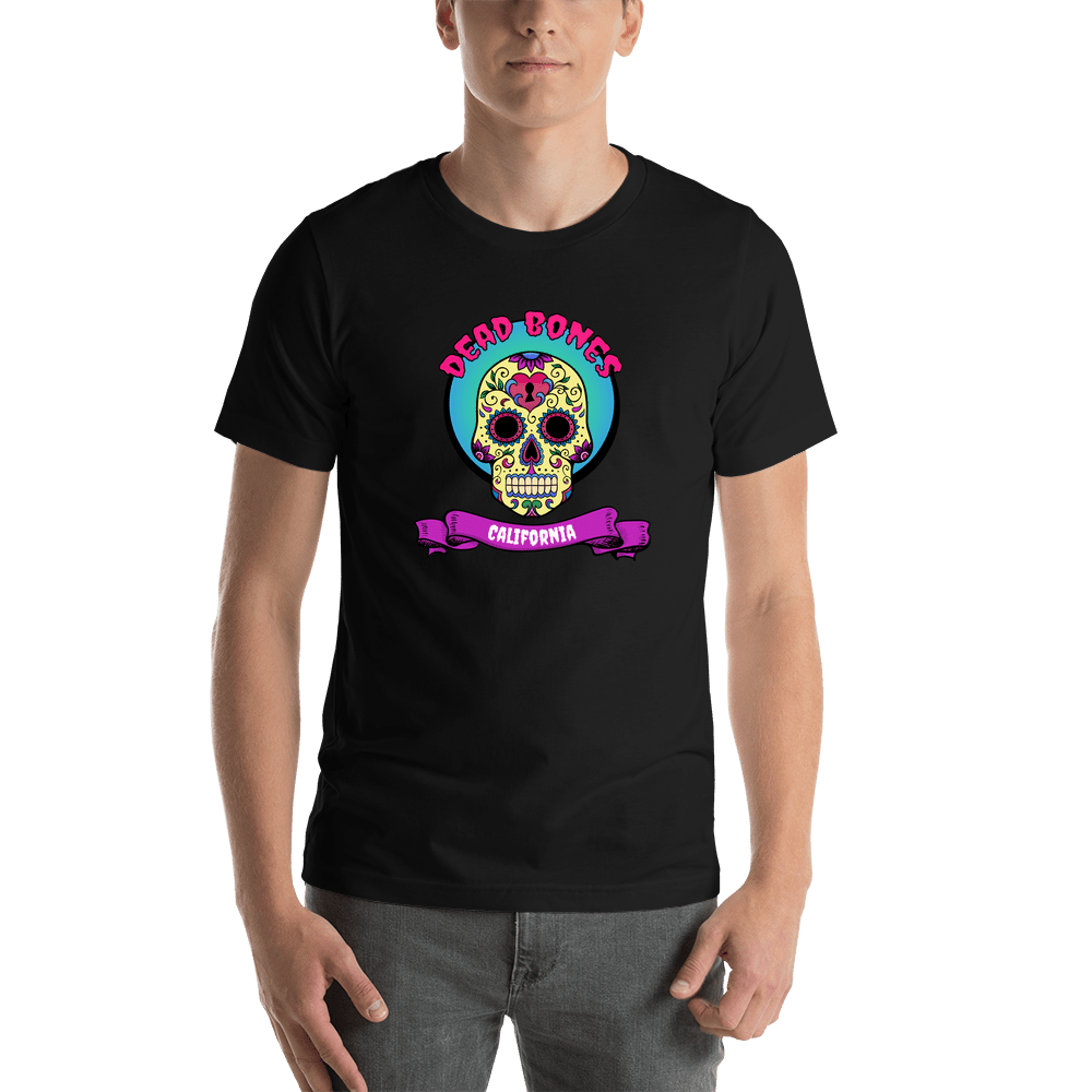 Personalized Sugar Skull T-Shirt - Black - Dead Bones - Shirt View