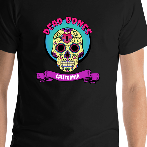 Personalized Sugar Skull T-Shirt - Black - Dead Bones - Shirt Close-Up View