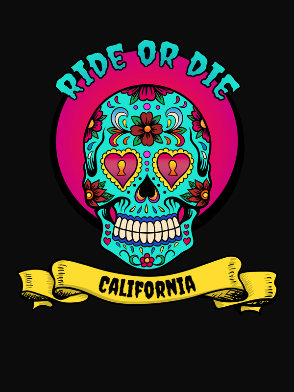 Personalized Sugar Skull T-Shirt - Black - Ride or Die - Decorate View