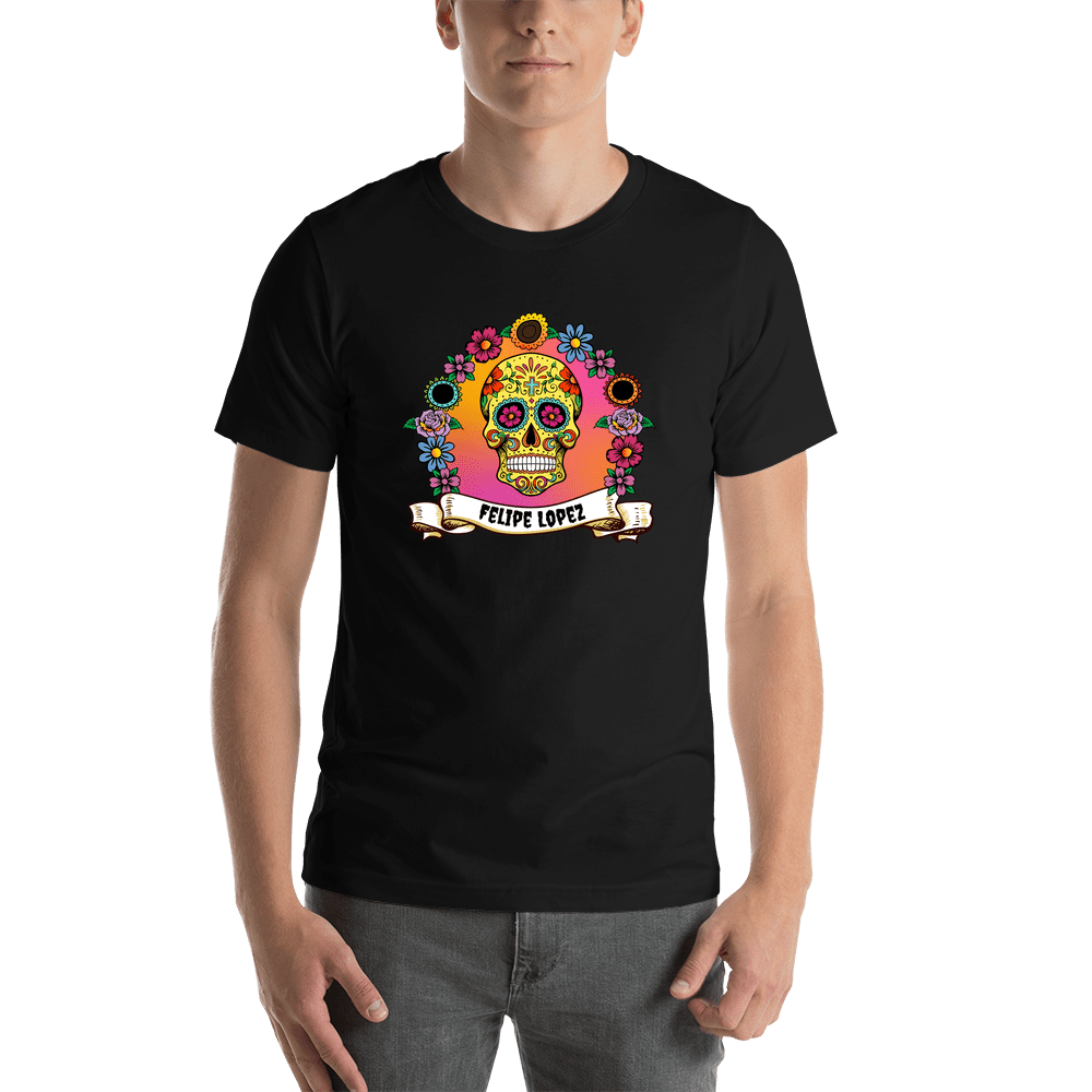 Personalized Sugar Skull T-Shirt - Black - Cross - Shirt View
