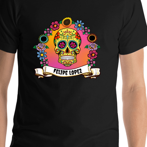 Personalized Sugar Skull T-Shirt - Black - Cross - Shirt Close-Up View