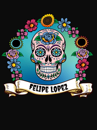Thumbnail for Personalized Sugar Skull T-Shirt - Black - Rose - Decorate View