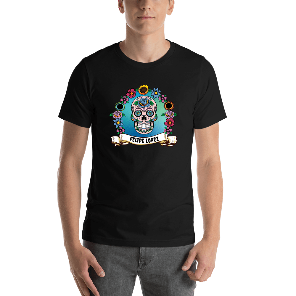 Personalized Sugar Skull T-Shirt - Black - Rose - Shirt View