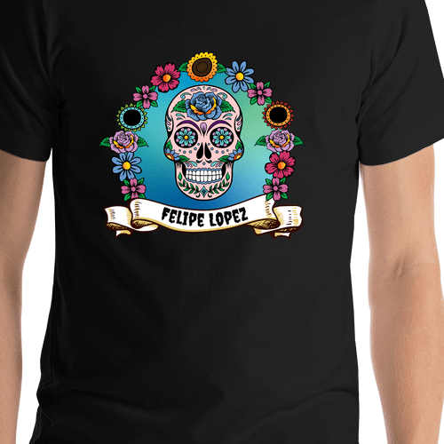 Personalized Sugar Skull T-Shirt - Black - Rose - Shirt Close-Up View
