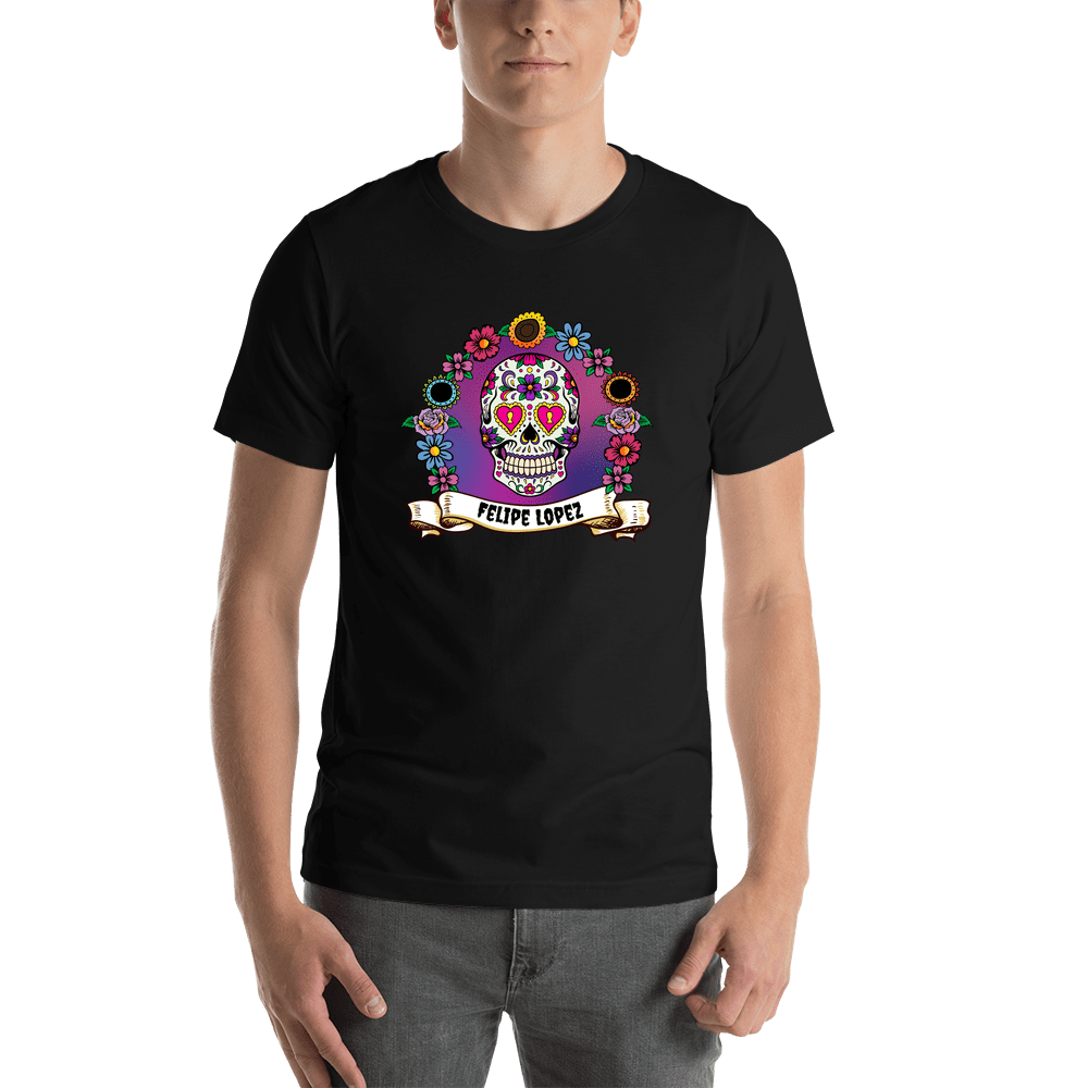 Personalized Sugar Skull T-Shirt - Black - Flower - Shirt View