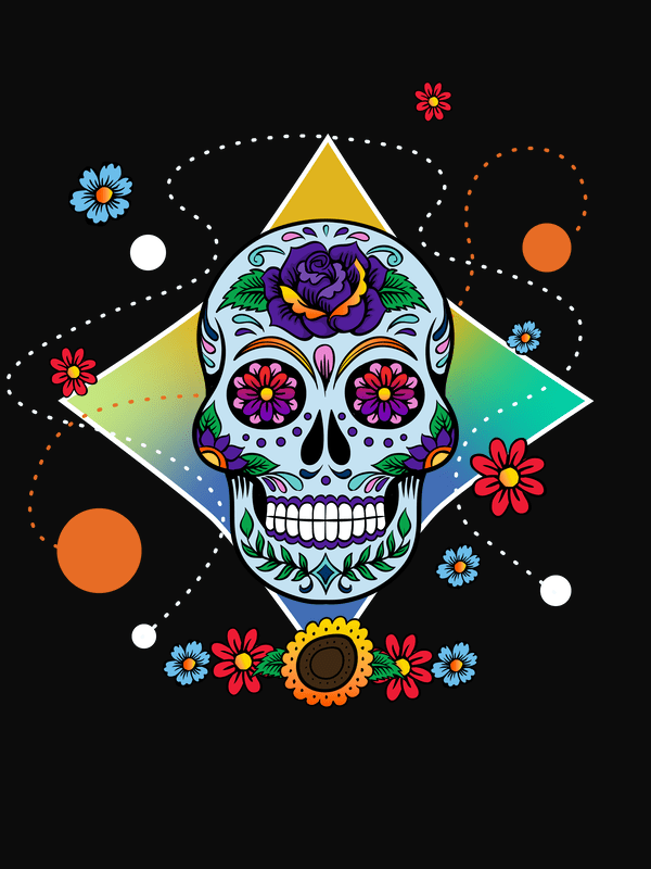 Sugar Skull T-Shirt - Black - Rose - Decorate View