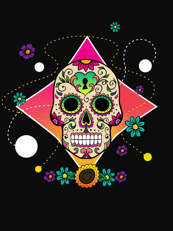 Sugar Skull T-Shirt - Black - Heart - Decorate View