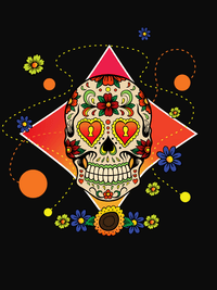 Thumbnail for Sugar Skull T-Shirt - Black - Flower - Decorate View