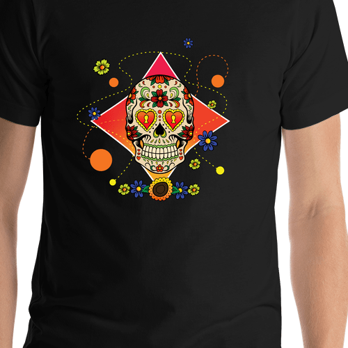 Sugar Skull T-Shirt - Black - Flower - Shirt Close-Up View