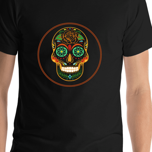 Sugar Skull T-Shirt - Black - Rose - Shirt Close-Up View