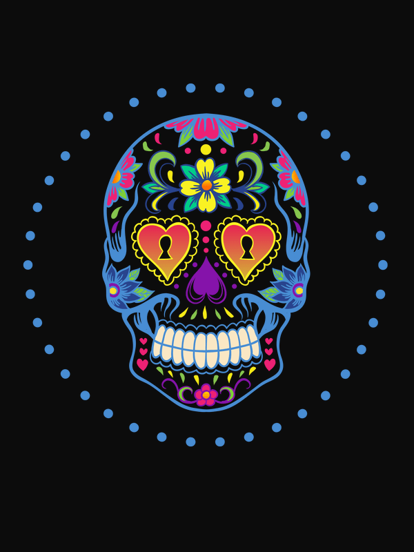Sugar Skull T-Shirt - Black - Flower - Decorate View