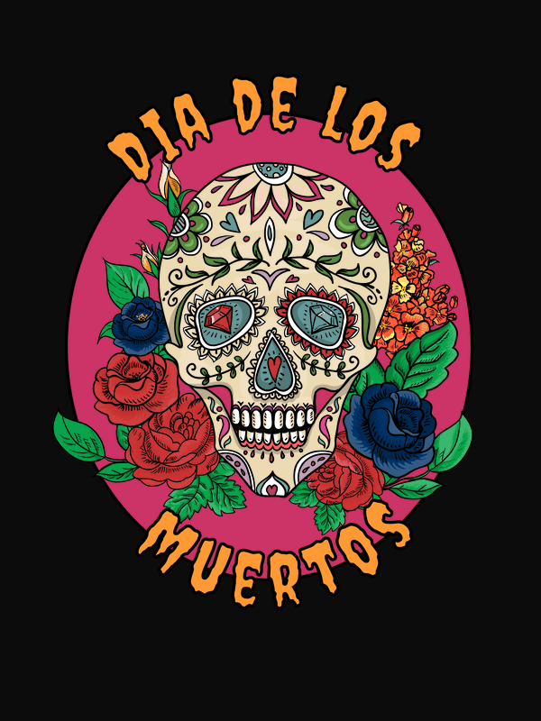 Sugar Skull T-Shirt - Black - Dia de los Muertos - Decorate View