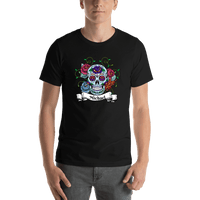 Thumbnail for Personalized Sugar Skull T-Shirt - Black - Vines & Flowers - Shirt View