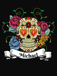 Thumbnail for Personalized Sugar Skull T-Shirt - Black - Vines & Flowers - Decorate View