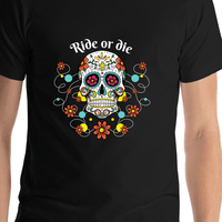 Thumbnail for Personalized Sugar Skull T-Shirt - Black - Vines & Flowers - Shirt Close-Up View