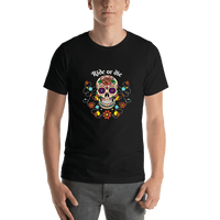 Thumbnail for Personalized Sugar Skull T-Shirt - Black - Vines & Flowers - Shirt View