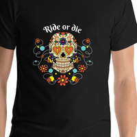 Thumbnail for Personalized Sugar Skull T-Shirt - Black - Vines & Flowers - Shirt Close-Up View