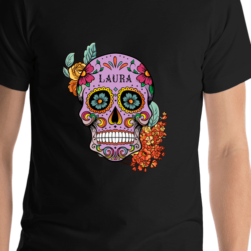 Personalized Sugar Skull T-Shirt - Black - Shirt Close-Up View