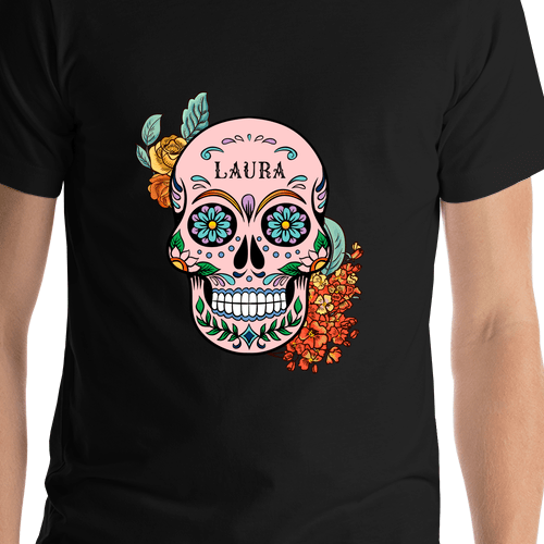 Personalized Sugar Skull T-Shirt - Black - Shirt Close-Up View