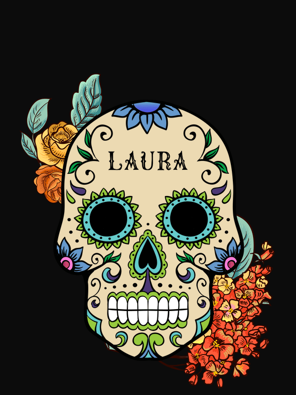 Personalized Sugar Skull T-Shirt - Black - Decorate View