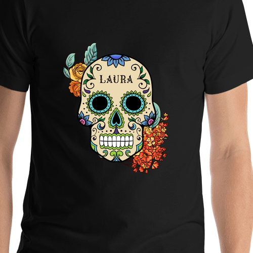 Personalized Sugar Skull T-Shirt - Black - Shirt Close-Up View