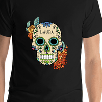 Thumbnail for Personalized Sugar Skull T-Shirt - Black - Shirt Close-Up View