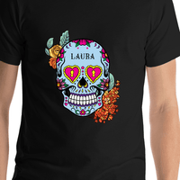Thumbnail for Personalized Sugar Skull T-Shirt - Black - Shirt Close-Up View