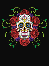 Thumbnail for Sugar Skull T-Shirt - Black - Vines and Flowers - Decorate View