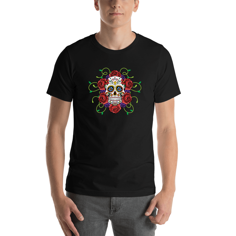 Sugar Skull T-Shirt - Black - Vines and Flowers - Shirt View