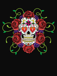 Thumbnail for Sugar Skull T-Shirt - Black - Vines and Flowers - Decorate View