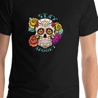 Thumbnail for Sugar Skull T-Shirt - Black - Stay Spooky - Shirt Close-Up View